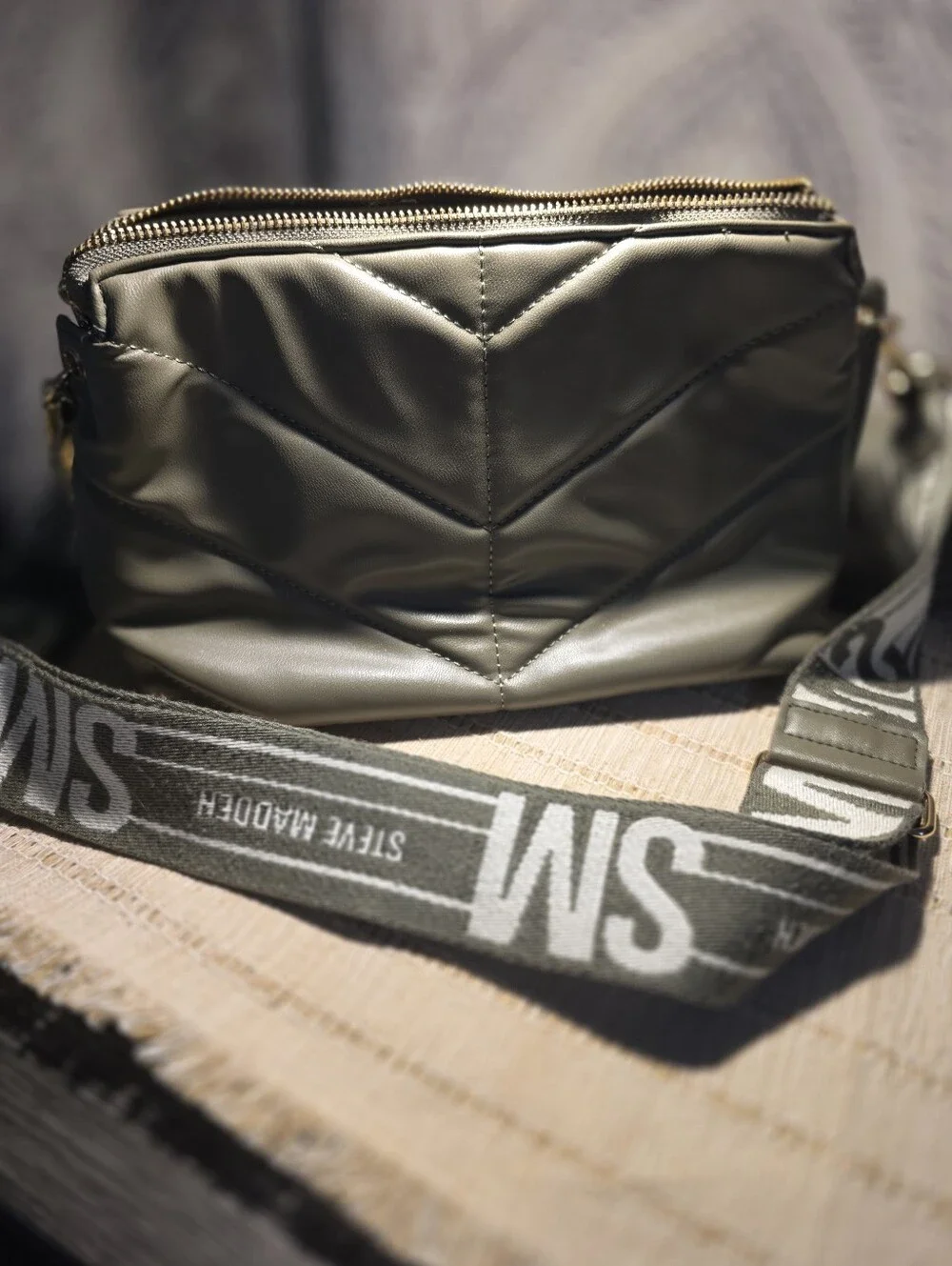 Steve Madden Bundle Olive Quilted Crossbody Bag And Baby Blue Book Bag
